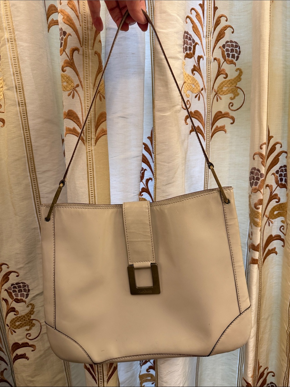 Rare vintage Max Mara cream/taupe leather shoulder bag Made in Italy 🇮🇹